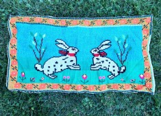 Peretar vechi carpeta taraneasca populara cusatura, Maramures anii 60-70, model cu doi iepurasi