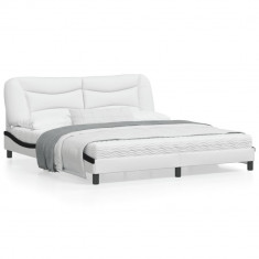 Cadru de pat cu tablie alb si negru 180x200cm piele artificiala foto
