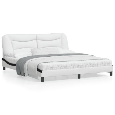 vidaXL Cadru de pat cu LED, alb și negru, 180x200 cm, piele ecologică foto