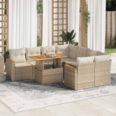 vidaXL Set canapele grădină cu perne 9 piese bej poliratan/lemn acacia 3327467
