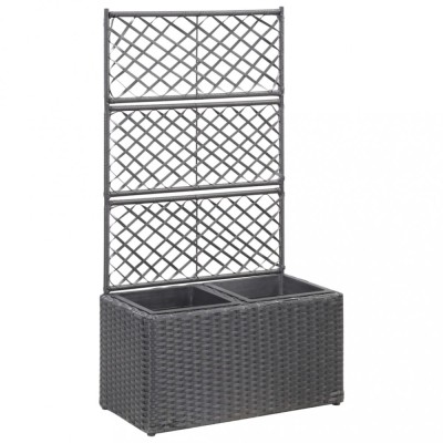 vidaXL Strat &amp;icirc;nălțat spalier 2 ghivece negru 58x30x107 cm poliratan 46931 foto