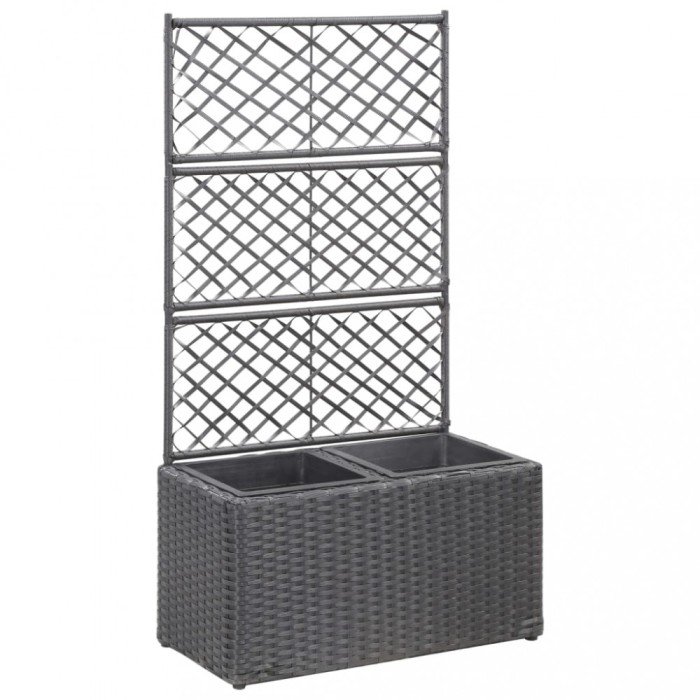 vidaXL Strat &icirc;nălțat spalier 2 ghivece negru 58x30x107 cm poliratan 46931