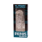 Manșon realist BAILE Penis Sleeve Clear 2, pentru extensia penisului, din TPR , 14 cm, transparent