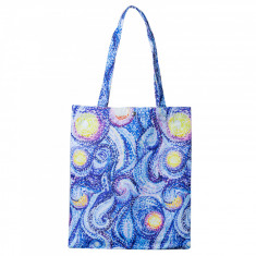 Geanta shopper din material textil, imprimeu abstract mov si galben foto