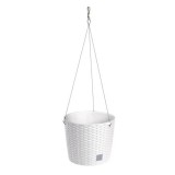 Ghiveci decorativ cu lant Prosperplast Rato Round WS, 25.6x21.9 cm, rotund, alb, imitatie ratan, 8.9L
