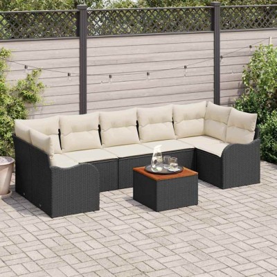 Set de canapele pentru grădină 8 pcs Negru și alb foto