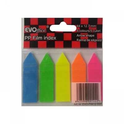 Stick Index Plastic Color EVOffice, Forma Sageata, Dimensiune 44x12.7 mm, 5 Culori Neon x 20 File foto