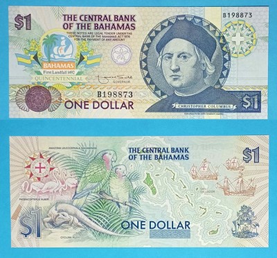 Bahamas 1 Dollar 1992 &amp;#039;Debarcarea lui Columb&amp;#039; UNC p#50, Comemorativa foto