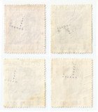 *Romania, lot 1 cu 4 timbre perforate identice cu perforatii in pozitii diferite, Stampilat