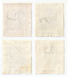 *Romania, lot 1 cu 4 timbre perforate identice cu perforatii in pozitii diferite