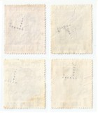 *Romania, lot 1 cu 4 timbre perforate identice cu perforatii in pozitii diferite, Stampilat