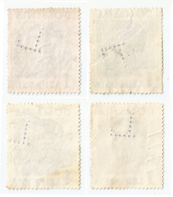 *Romania, lot 1 cu 4 timbre perforate identice cu perforatii in pozitii diferite foto
