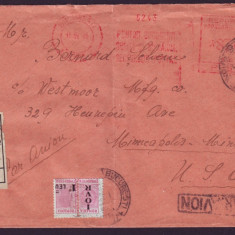 1948 Romania, Plic RPR francatura mecanica inflatie 870 Lei expediat reco in SUA