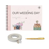 Set album foto pentru nunta, GuestBook, pix si dubluadeziv inclus, plastifiat, Format A4, design Travel, accesoriu nunta