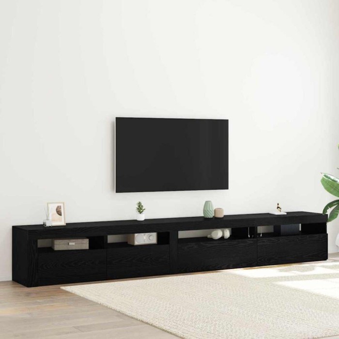 Set cabinet TV vidaXL de 3 piese cu lumini LED stejar negru lemn prelucrat