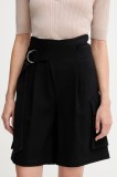 Sisley pantaloni scurți culoarea negru, uni, high waist, 4G48L901I