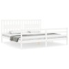 Cadru pat cu tablie 200x200 cm, alb, lemn masiv