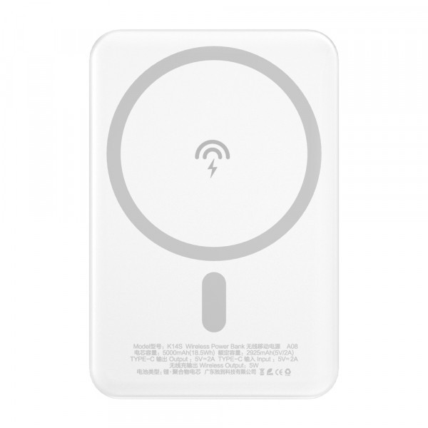 Baterie Externa Wireless Dudao K14S, 5000mAh, 10W, PD + QI, 1 x QI - 1 x USB-C, Alba