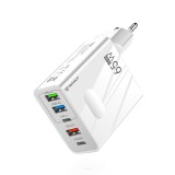 Techsuit - Premium Wall Charger PentaXPower (CHC1) - 3x USB, 2x Type-C PD 25W, 65W, GaN, Fast Charge - White