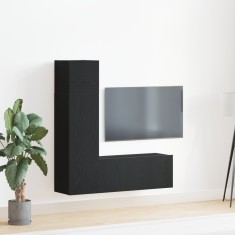 vidaXL Set de dulapuri TV de 3 piese &icirc;n Negru Stejar, din lemn prelucrat.