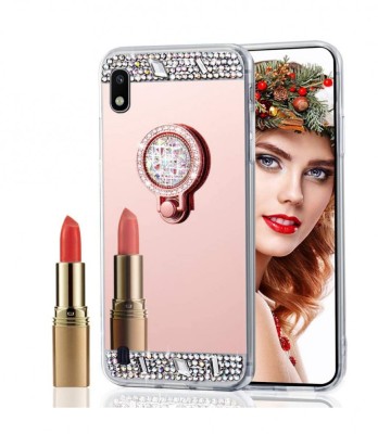 Husa silicon oglinda , inel si pietricele Iphone Xs Max , Roz foto
