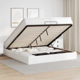 vidaXL Cadru de pat otoman cu saltele alb 200x200cm piele artificială 3311057