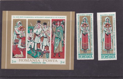 ROMANIA EXIL 1965 CRACIUN ,BLOC SERIE DANTELATA SI NEDANTELATA,MNH foto