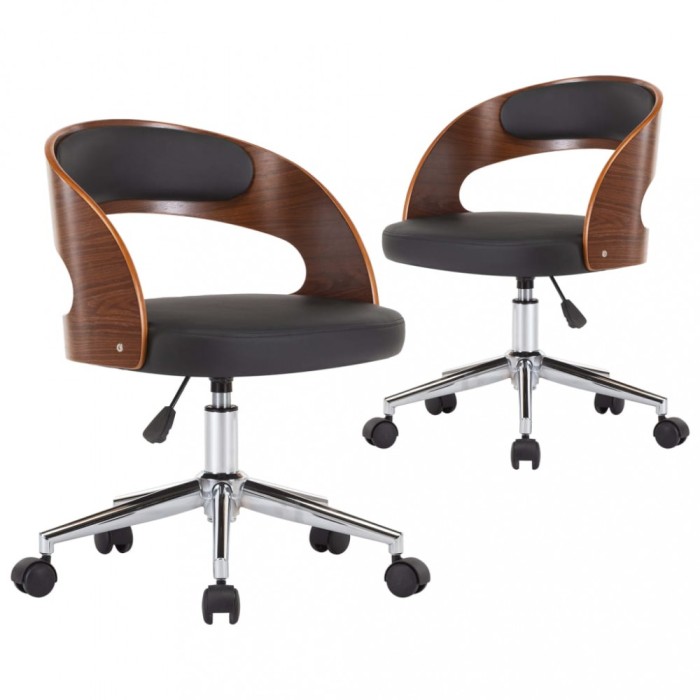Scaune pivotante, 2 buc. negru, lemn curbat &amp; piele ecologica