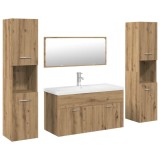 Cumpara ieftin Set mobilier de baie, 5 piese, stejar artizanal, lemn prelucrat