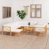 Cumpara ieftin Set mobilier grădină cu perne crem, 10 piese, lemn masiv de tec