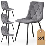 Set 4 scaune tapitate din catifea Milo,sezut matlasat,picioare metalice,46x44x87 cm,maxim 130 kg,gri grafit