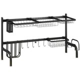 HOMCOM Suport pentru vase, ajustabil &icirc;n lungime 51-93 cm, multe elemente, aranjament flexibil, 93 x 30 x 52 cm, negru | Aosom Romania