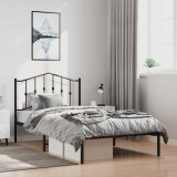 Cadru de pat din metal cu tăblie, negru, 100x200 cm