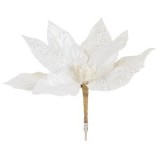 Floare decorativă de Crăciun cu clips, albă, cu mărgele și glitter, 28 cm, CMCLASS