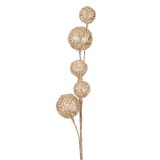 Crenguță Decorativă Crăciun Globuri, Bej șampanie, Glitter, 66 cm, Oem