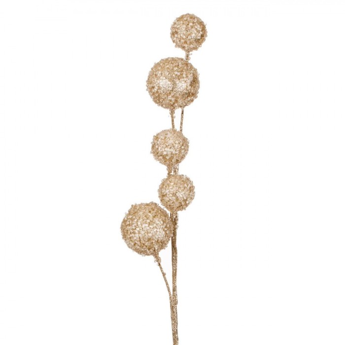 Crenguță Decorativă Crăciun Globuri, Bej șampanie, Glitter, 66 cm