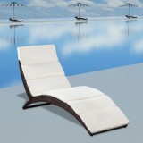 Șezlong Pliabil Ratan Maro vidaXL cu Saltea Crem, 162x64x86cm, Rezistent UV, Ergonomic