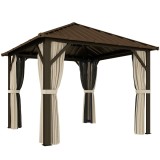 Outsunny Pavilion de grădină aprox. 3 x 3 m pavilion din aluminiu cu acoperiș din oțel Hardtop plasă anti-ț&acirc;nțari 4 părți, UPF50+ | Aosom Romania