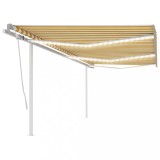 VidaXL Copertină retractabilă manual cu LED, galben&amp;alb, 6x3,5 m