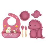 Set 6 piese pentru hranire bebelus, din silicon, model dinozaur, mov Z-TOOLS / ZTS 9096