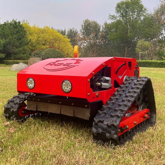 Robot de tuns vegetatie MDE224, 55L , GPS, motor Loncin benzina 9CP, 550mm, telecomanda 200, m, senile, ideal pentru parcuri fotovoltaice si eoliene