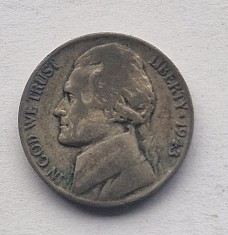 Statele Unite 5 Cents 1943 &quot;Jefferson Wartime Nickel&quot; km # 192a moneda argint AG .350