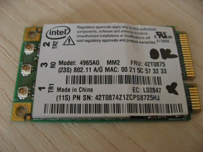 Placa wireless laptop Lenovo ThinkPad R61, Intel 4965AG_MM2, 42T0875, L02847 foto