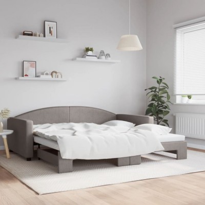 vidaXL Pat de zi cu extensie, gri taupe, 100x200 cm, textil 3197196 foto