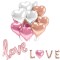 Set 15 baloane LOVE din folie de aluminiu, 10 inimioare, Balon love 108 cm, Balone LOVE 41 cm, Roz/alb