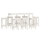 Cumpara ieftin Set mobilier de bar, 9 piese, alb, lemn masiv de pin