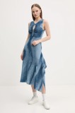 Desigual rochie TALLIN culoarea turcoaz, midi, mulată, 25SWVF10