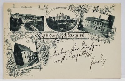 SIGHISOARA , MONTAJ CU PATRU IMAGINI DIN ORAS , LITOGRAFIE , CARTE POSTALA , CLASICA foto