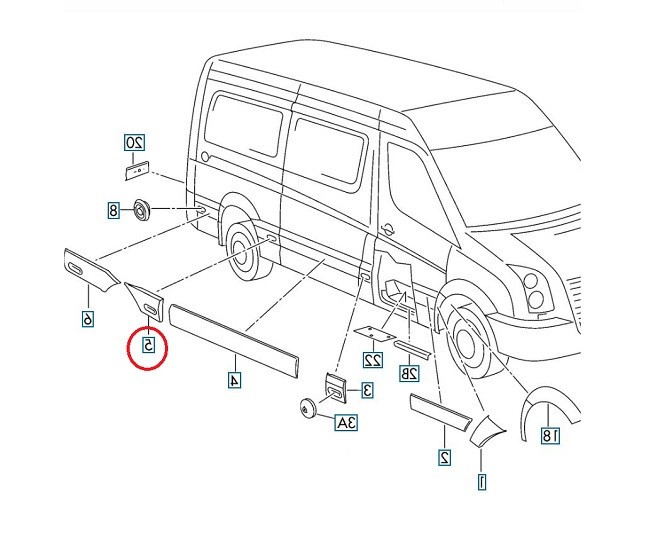 Bandou aripa Mercedes Sprinter 209-524, 07.2006-10.2013, Vw Crafter (2e), 12.2005-04.2017, Spate, partea Dreapta, partea din Fata, - doar pt modelul