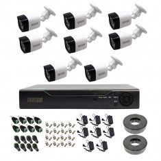 Sistem complet profesional 8 camere supraveghere exterior full hd 20m IR 2MP, DVR 8 canale, accesorii SafetyGuard Surveillance foto